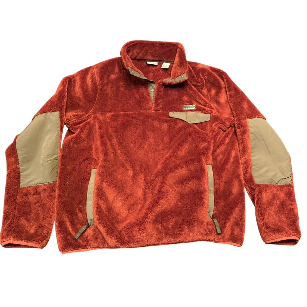 Med L.L.Bean Hi-Pile Fleece Pullover Rust Orange Quarter Snap 505087